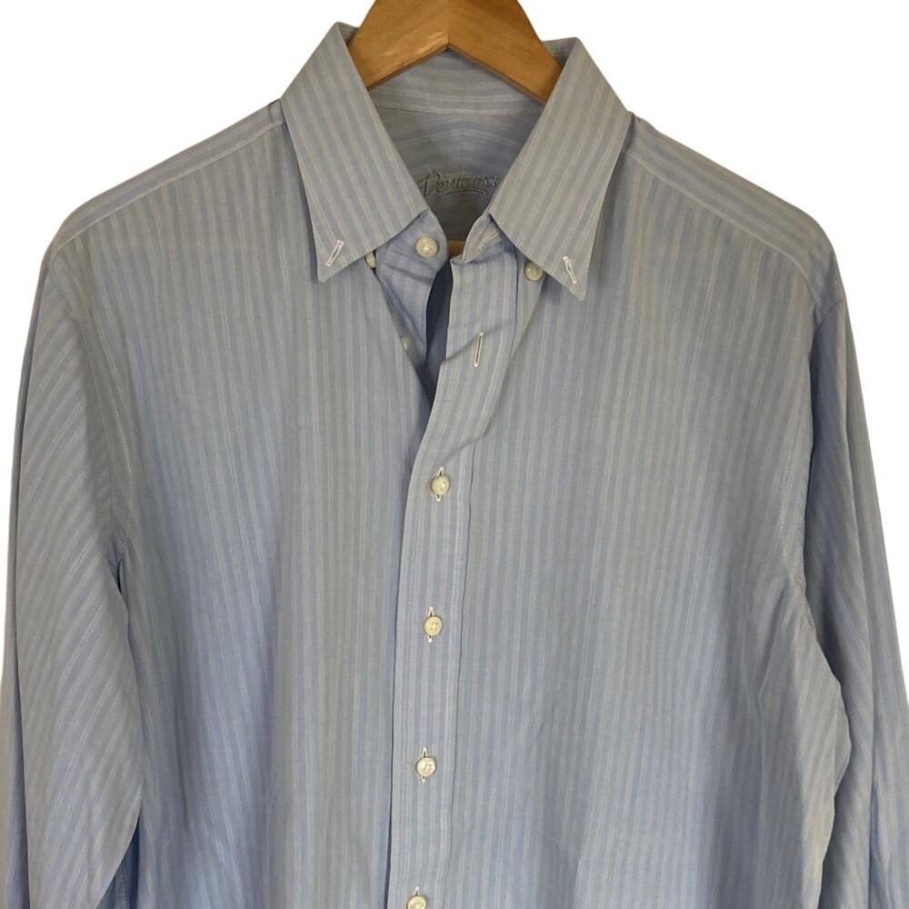 Ventura Mens Light Blue Striped Button Down Shirt Size XXL Classic Office Dressy